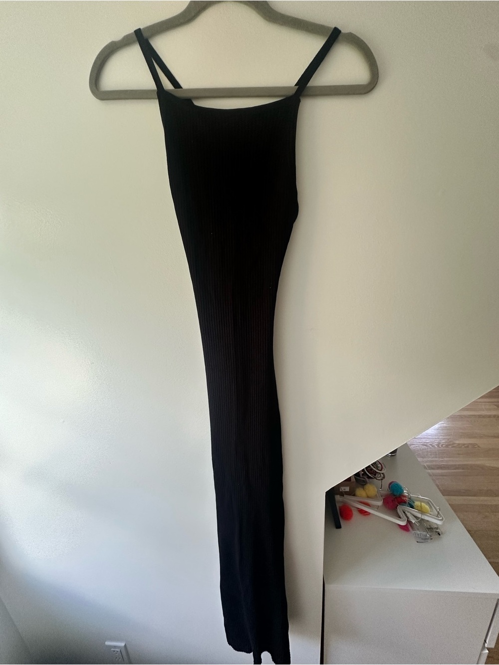 Bershka Black Ribbed Maxi Dress with Thin Straps